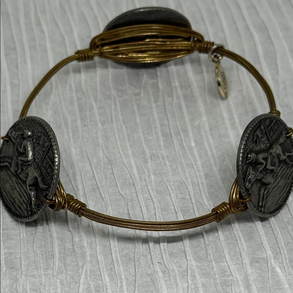 Bourbon & Bowties Gold and Silver tone racing Coin Bangle horse  Bracelet